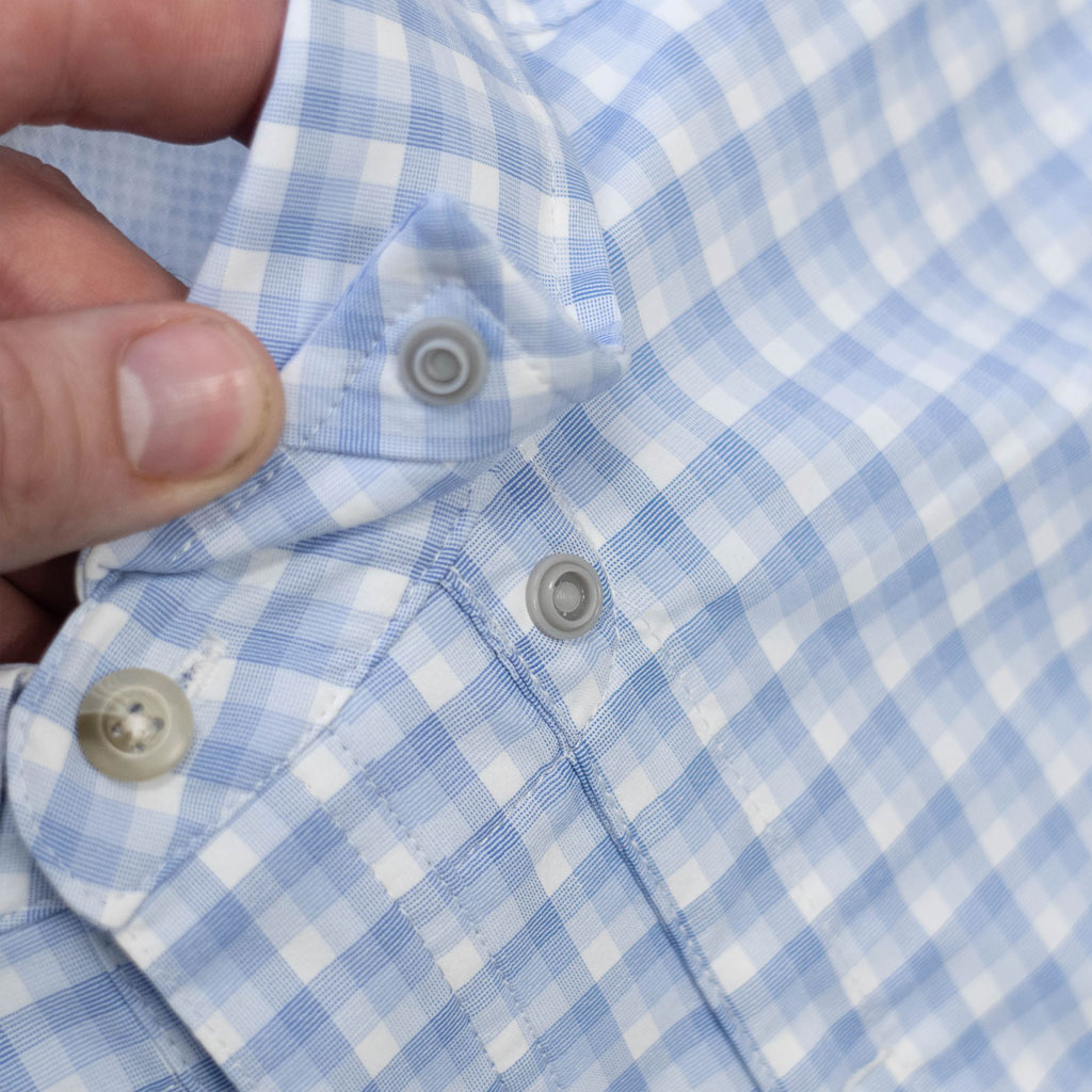 light blue short sleeve fishing shirt collar snap